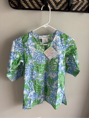 Gretchen Scott Little Girl Dress - Turtle Print - Blue/Green - Kid Sz 6/8 - NWT